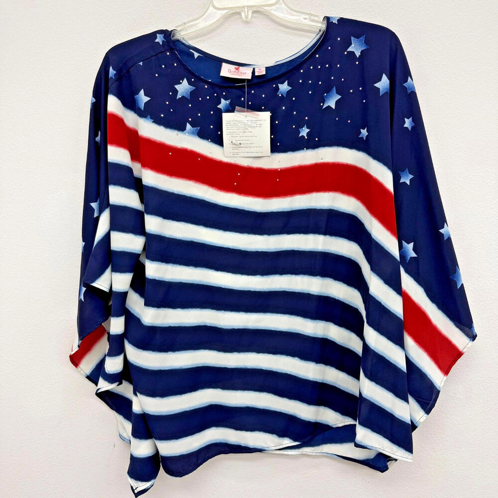 Quacker Factory XL American Flag Stars and Stripes Caftan Poncho Tunic Top